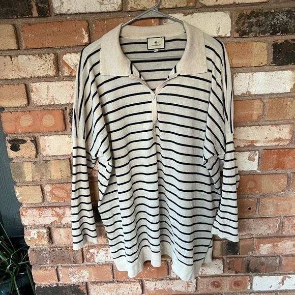 Tuckernuck Clayton striped linen blend long sleeve polo - Picture 1 of 5